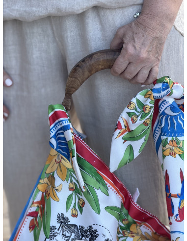 Bolso pañuelo con estampado tropical y asa de...