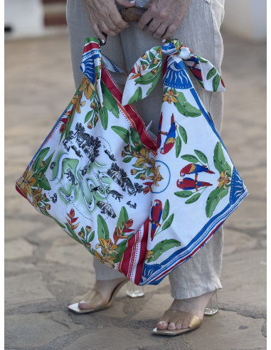 Bolso pañuelo con estampado tropical y asa de...