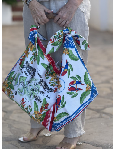 Bolso pañuelo con estampado tropical y asa de...