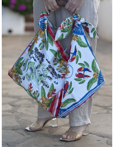 Bolso pañuelo con estampado tropical y asa de...