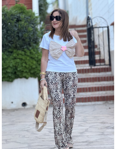 🎀 Camiseta Manga Corta Blanco con Lazo Camel y...