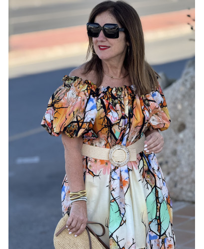 Vestido largo estampado floral con hombros descubiertos... 2