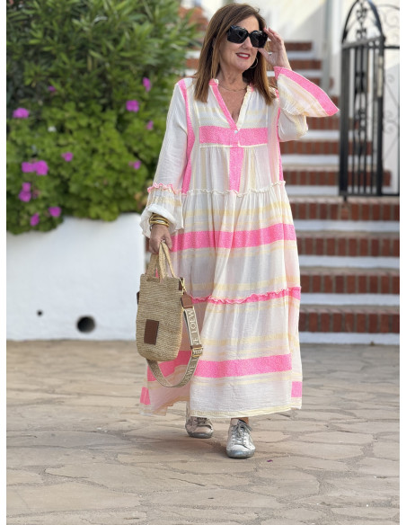 🏛️ Vestido Griego Bordado: Elegancia crudo y rosa🏛️