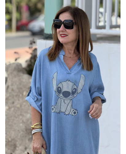 Vestido Tencel Azul Denim con Personaje en Glitter 2