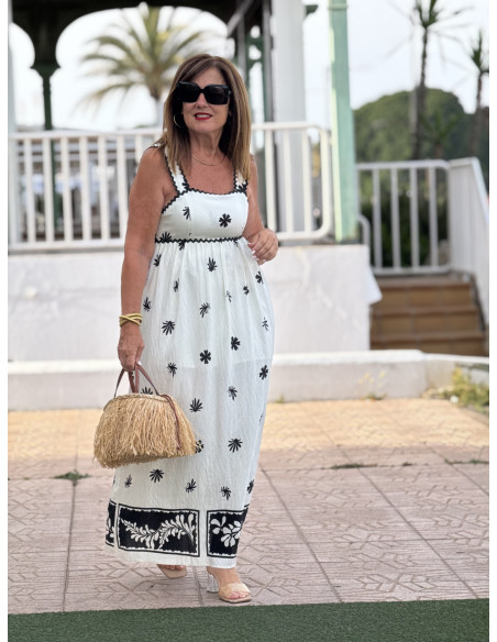 Vestido blanco con Estampado negro y Detalles de Piculina