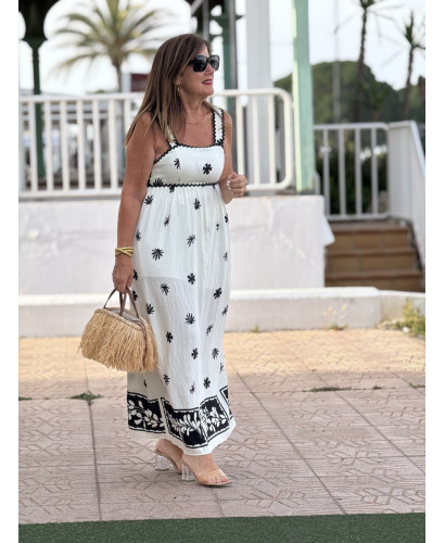 Vestido blanco con Estampado negro y Detalles de Piculina
