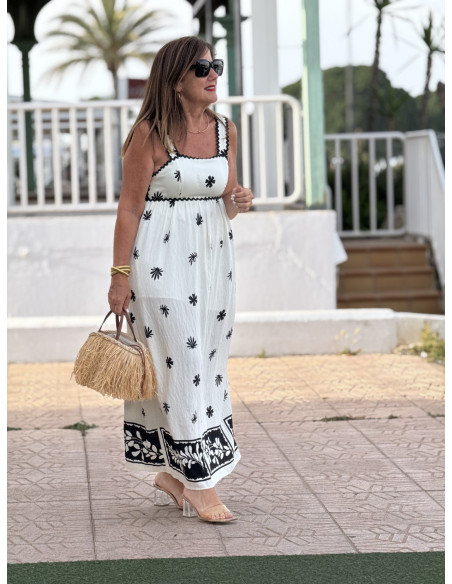Vestido blanco con Estampado negro y Detalles de Piculina