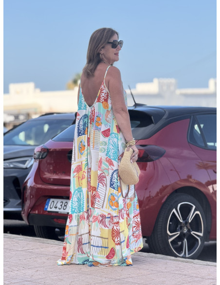 Vestido largo veraniego con estampado de flamencos