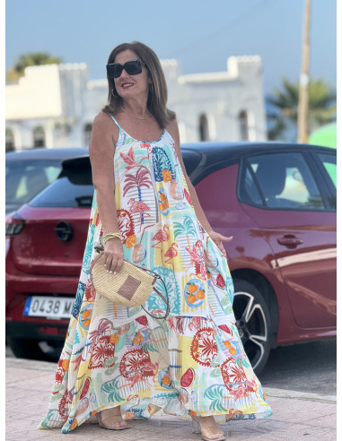 Vestido largo veraniego con estampado de flamencos