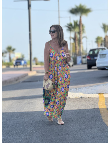 🌈 Vestido Bombacho Estampado Psicodélico naranja