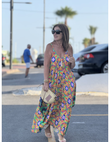 🌈 Vestido Bombacho Estampado Psicodélico naranja