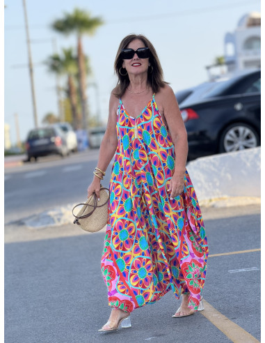 🌈 Vestido Bombacho Estampado Psicodélico rosa