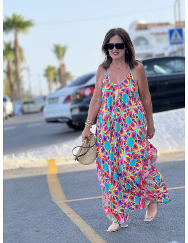 🌈 Vestido Bombacho Estampado Psicodélico rosa