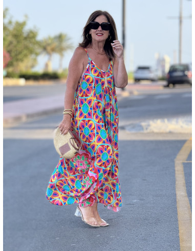 🌈 Vestido Bombacho Estampado Psicodélico rosa