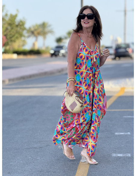 🌈 Vestido Bombacho Estampado Psicodélico rosa