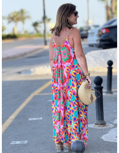 🌈 Vestido Bombacho Estampado Psicodélico rosa