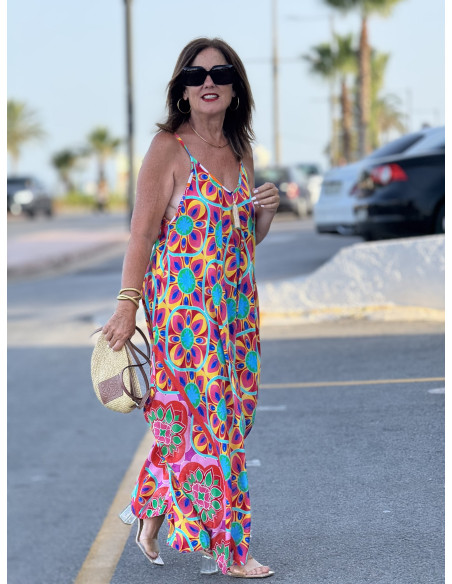 🌈 Vestido Bombacho Estampado Psicodélico rosa