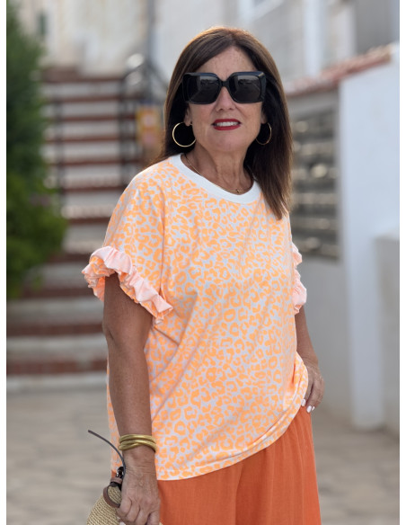 🐆 Camiseta Animal Print Naranja Flúor