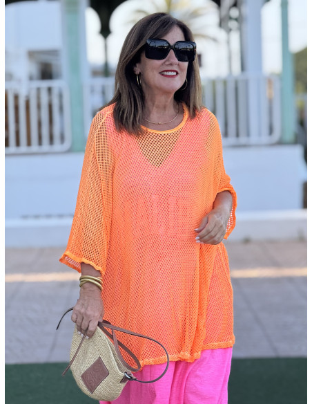 ⚡ Camiseta Naranja Flúor Rejilla