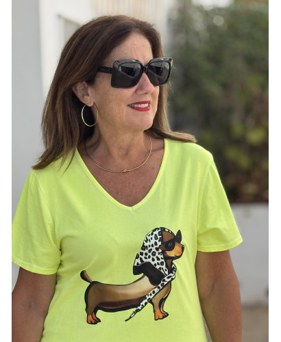 Vestido amarillo efecto lavado con escote pico y... 2