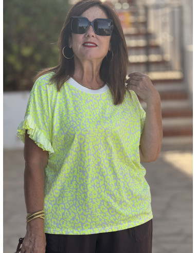 🐆 Camiseta Animal Print Amarilla Flúor