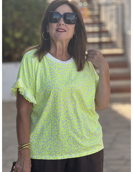 🐆 Camiseta Animal Print Amarilla Flúor
