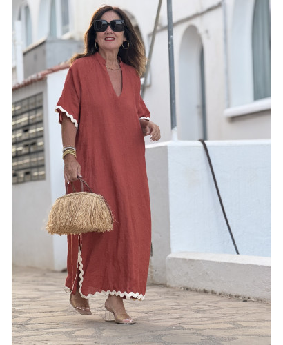 Vestido Lino terracota con Aberturas y Piculina 2