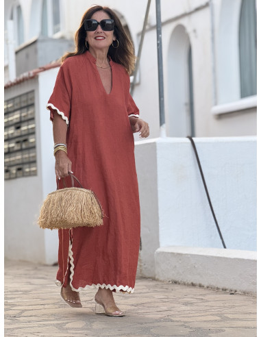 Vestido Lino terracota con Aberturas y Piculina