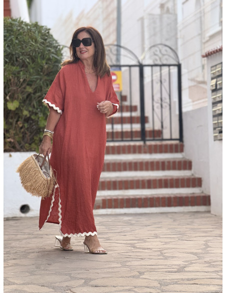 Vestido Lino terracota con Aberturas y Piculina