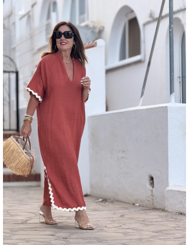 Vestido Lino terracota con Aberturas y Piculina