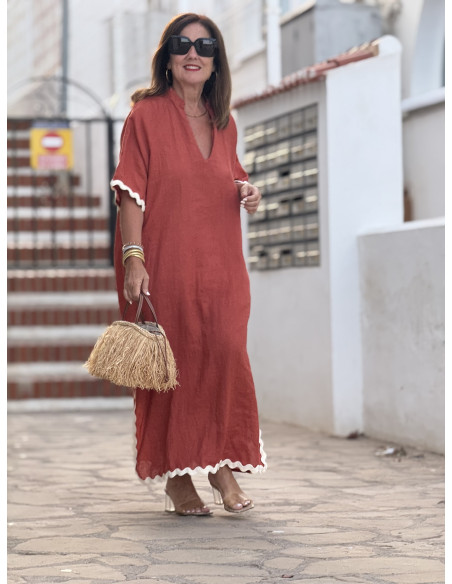 Vestido Lino terracota con Aberturas y Piculina