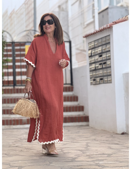 Vestido Lino terracota con Aberturas y Piculina