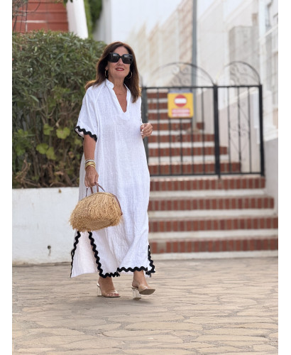 Vestido Lino blanco con Aberturas y Piculina 2