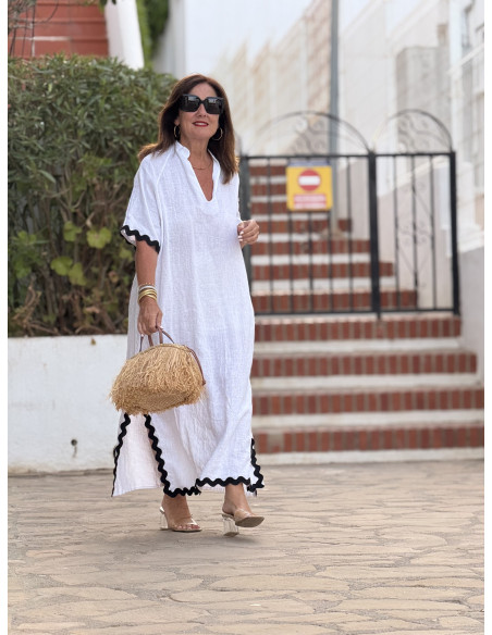 Vestido Lino blanco con Aberturas y Piculina