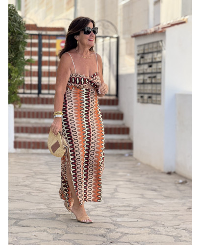 🌈 Vestido Zigzag Multicolor con Aberturas Laterales marrones