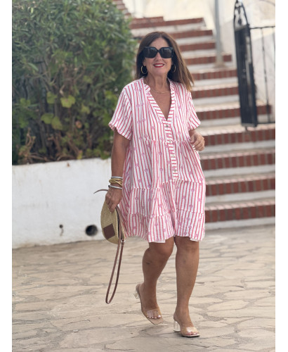 Vestido babydoll corto corazones rayas rojas