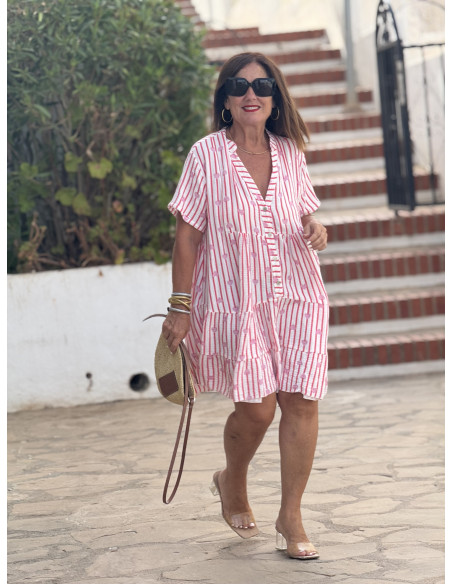 Vestido babydoll corto corazones rayas rojas