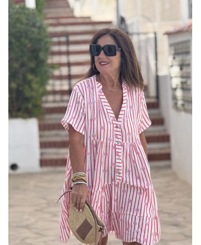 Vestido babydoll corto corazones rayas rojas 2