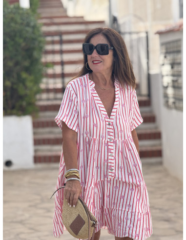 Vestido babydoll corto corazones rayas rojas