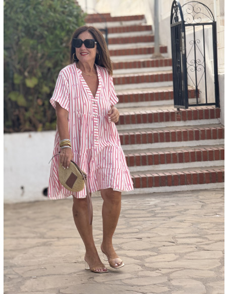 Vestido babydoll corto corazones rayas rojas