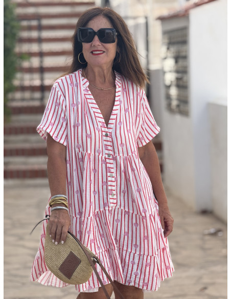 Vestido babydoll corto corazones rayas rojas