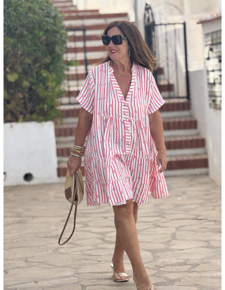 Vestido babydoll corto corazones rayas rojas
