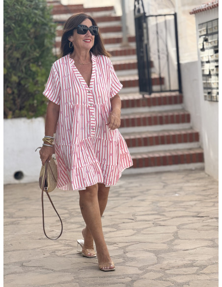 Vestido babydoll corto corazones rayas rojas