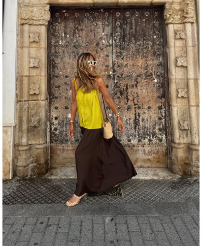 🍈 Vestido Lima & Chocolate con Escote Fruncido