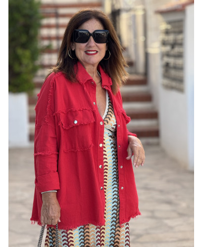 Sobrecamisa vaquera roja con calavera en la espalda 2