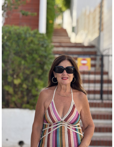 Vestido Halter Étnico Multicolor rosa