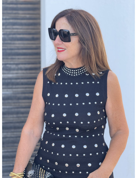 🖤 Vestido Largo Negro con Tachas Plateadas