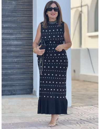 🖤 Vestido Largo Negro con Tachas Plateadas