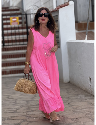 Vestido Largo Rosa con Bordado de atrapasueños