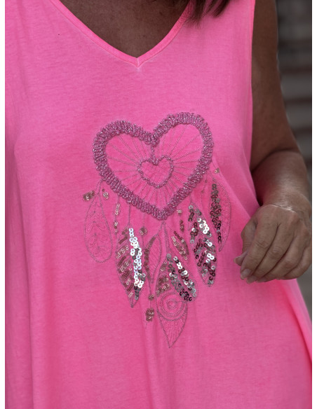 Vestido Largo Rosa con Bordado de atrapasueños